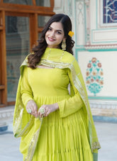 Embroidered Gown in Parrot Green